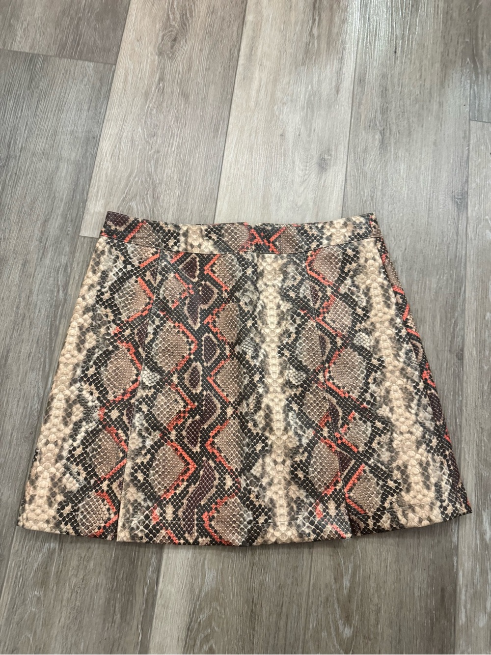Alya Neutral and Orange Snake-Print Mini Skirt
